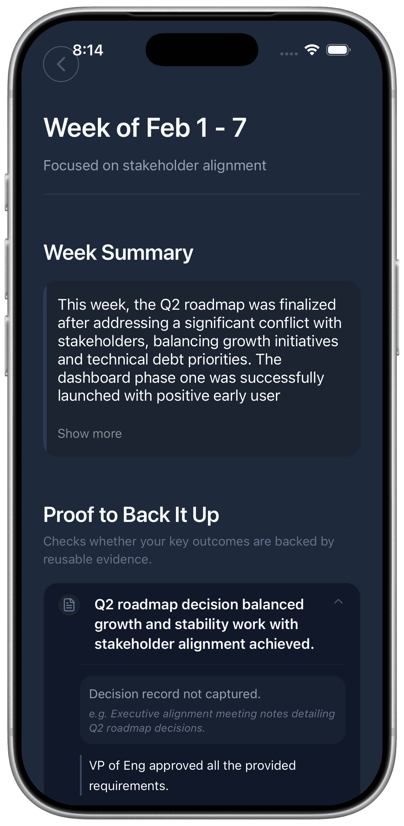 Weekly review with proof