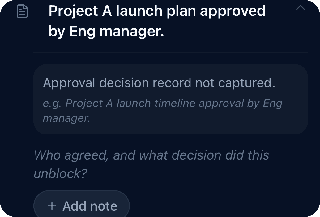 Evidence-backed proof linked to real work notes